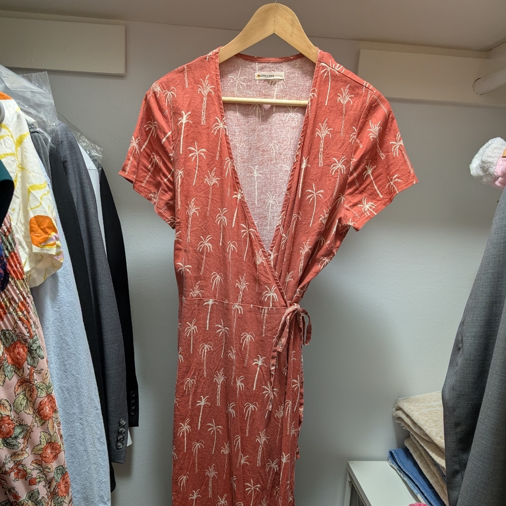 Marine Layer Emlyn Midi Wrap Dress Orange